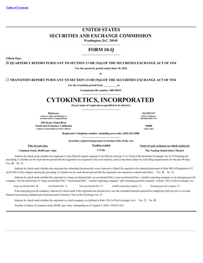 Vorschaubild Cytokinetics
 Quartalsbericht 2026-q2