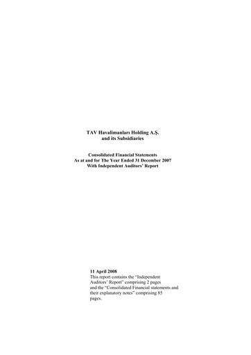 Thumbnail TAV Airports Holding Financial Statement 2007