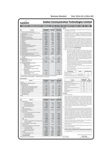 Thumbnail Sasken Technologies
 Quarterly Report 2009-q1