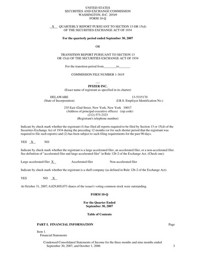 Thumbnail Pfizer Quarterly Report 2007-q3