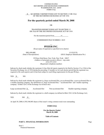 Thumbnail Pfizer Quarterly Report 2008-q1