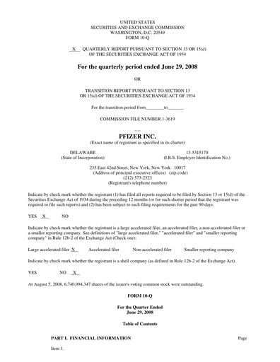Thumbnail Pfizer Quarterly Report 2008-q2