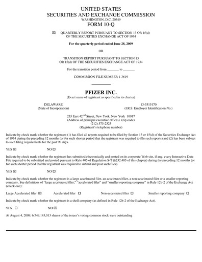 Thumbnail Pfizer Quarterly Report 2009-q2