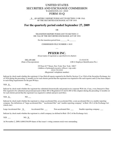 Thumbnail Pfizer Quarterly Report 2009-q3