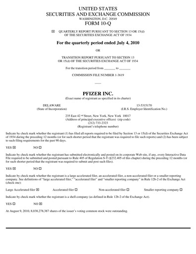 Thumbnail Pfizer Quarterly Report 2010-q2