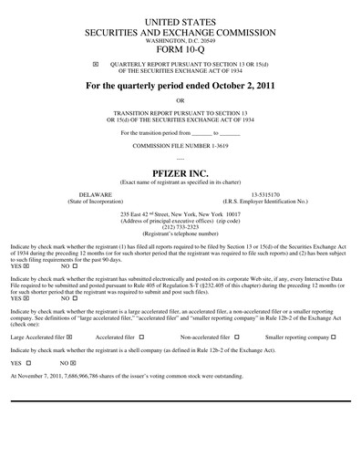 Thumbnail Pfizer Quarterly Report 2011-q3