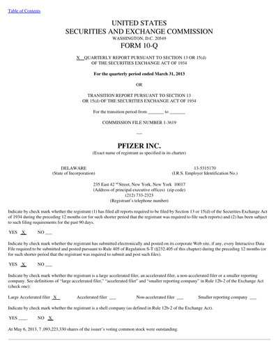 Thumbnail Pfizer Quarterly Report 2013-q1