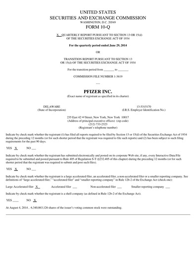 Thumbnail Pfizer Quarterly Report 2014-q2