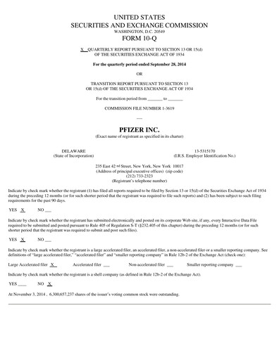Thumbnail Pfizer Quarterly Report 2014-q3