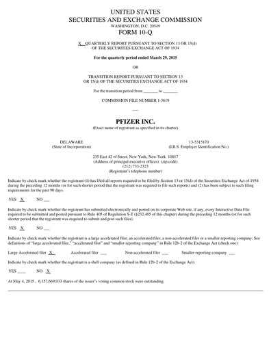Thumbnail Pfizer Quarterly Report 2015-q1
