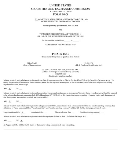 Thumbnail Pfizer Quarterly Report 2015-q2