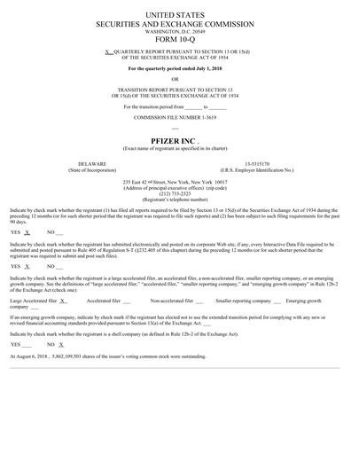 Thumbnail Pfizer Quarterly Report 2018-q2
