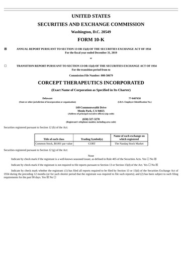 Thumbnail Corcept Therapeutics
 Annual Report 2019