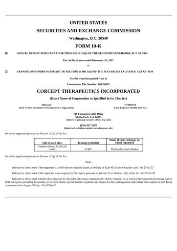 Thumbnail Corcept Therapeutics
 Annual Report 2022