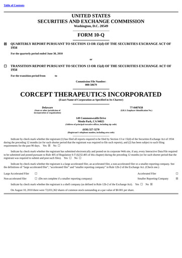 Thumbnail Corcept Therapeutics
 Quarterly Report 2010-q2