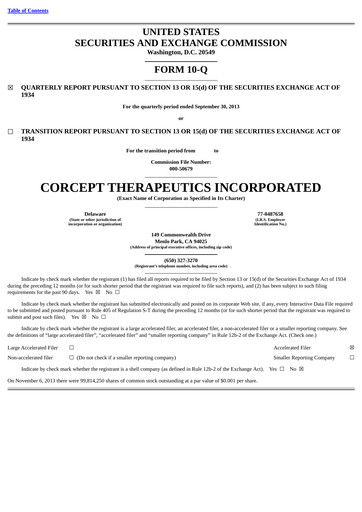 Thumbnail Corcept Therapeutics
 Quarterly Report 2013-q3