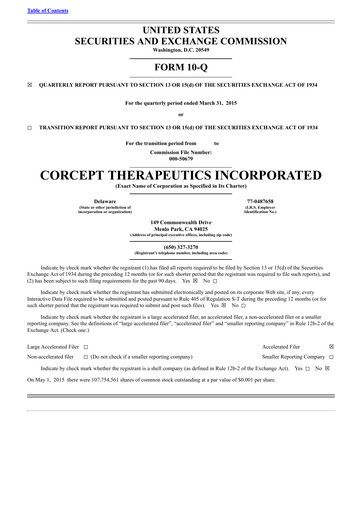Thumbnail Corcept Therapeutics
 Quarterly Report 2015-q1