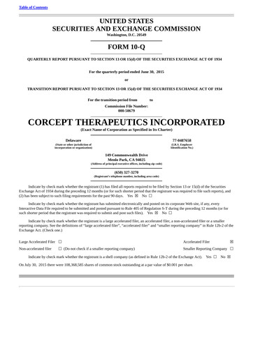 Thumbnail Corcept Therapeutics
 Quarterly Report 2015-q2