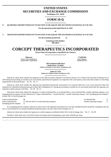 Thumbnail Corcept Therapeutics
 Quarterly Report 2018-q1