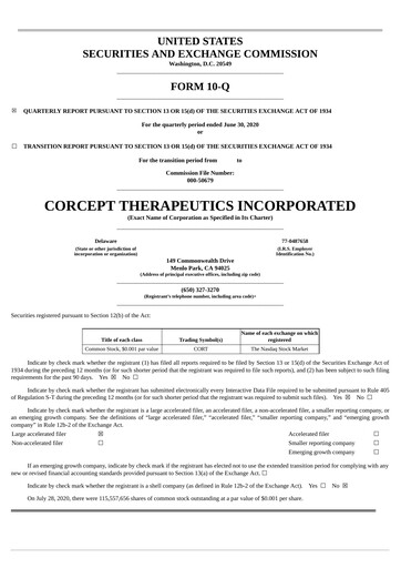 Thumbnail Corcept Therapeutics
 Quarterly Report 2020-q2