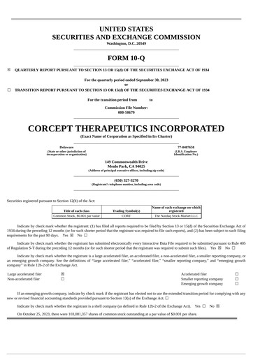 Thumbnail Corcept Therapeutics
 Quarterly Report 2023-q3