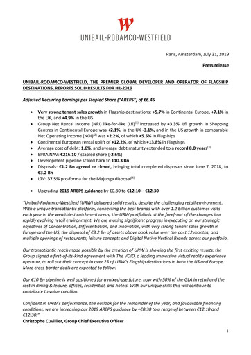 Thumbnail Unibail-Rodamco-Westfield Half-year Report 2019-h1