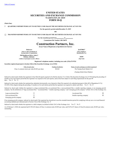 Thumbnail Construction Partners
 Quarterly Report 2020-q1