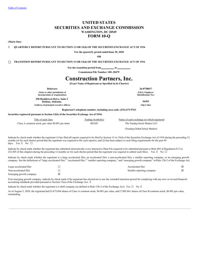Thumbnail Construction Partners
 Quarterly Report 2020-q3