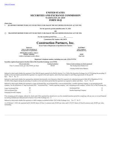 Thumbnail Construction Partners
 Quarterly Report 2023-q1