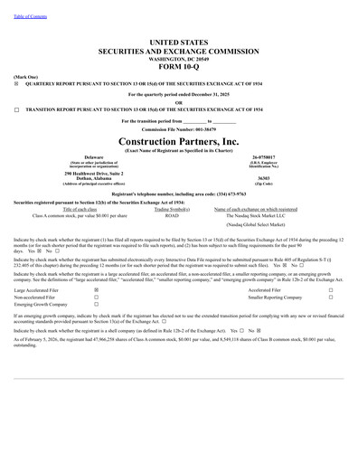 Thumbnail Construction Partners
 Quarterly Report 2026-q1
