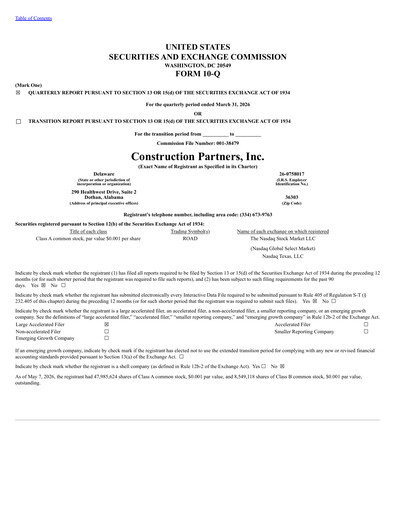 Thumbnail Construction Partners
 Quarterly Report 2026-q2