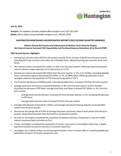 Thumbnail Huntington Bancshares
 Quarterly Report 2022-q2