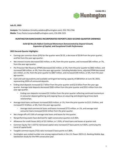 Thumbnail Huntington Bancshares
 Quarterly Report 2023-q2