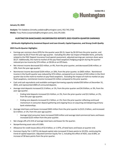 Thumbnail Huntington Bancshares
 Quarterly Report 2023-q4