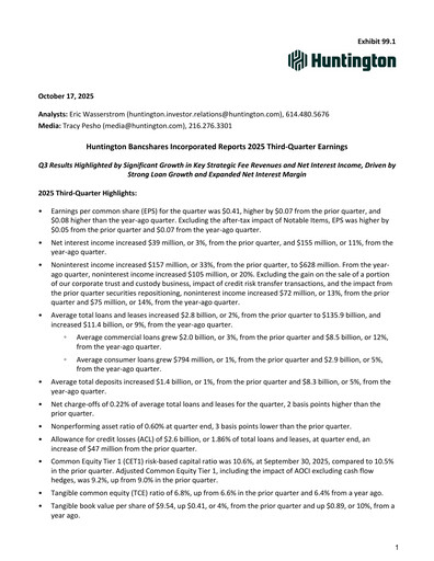 Thumbnail Huntington Bancshares
 Quarterly Report 2025-q3