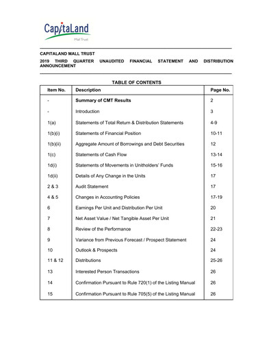 Thumbnail CapitaLand Mall Trust Quarterly Report 2019-q3