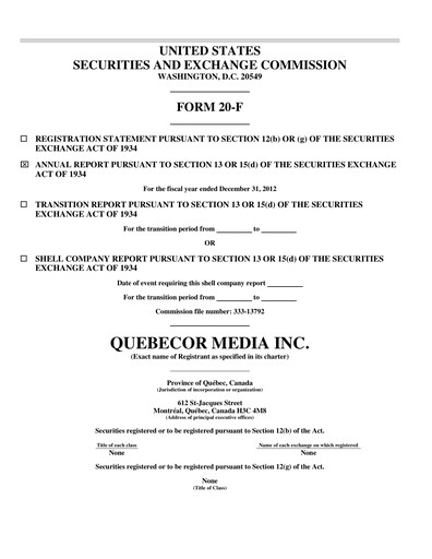 Thumbnail Quebecor Annual Report 2012
