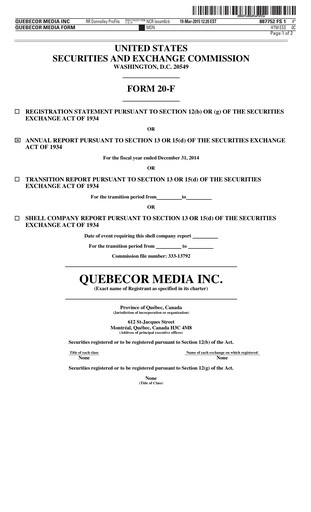 Thumbnail Quebecor Annual Report 2014