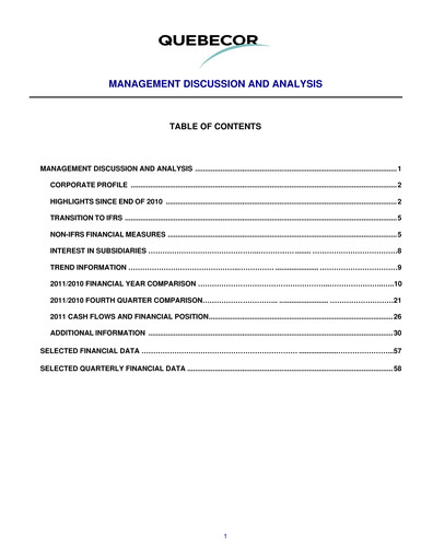 Thumbnail Quebecor Financial Report 2011