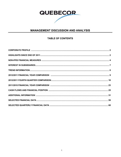Thumbnail Quebecor Financial Report 2012
