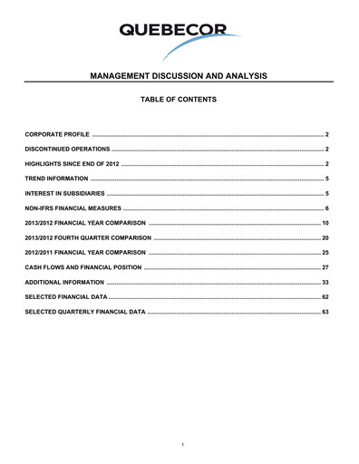 Thumbnail Quebecor Financial Report 2013