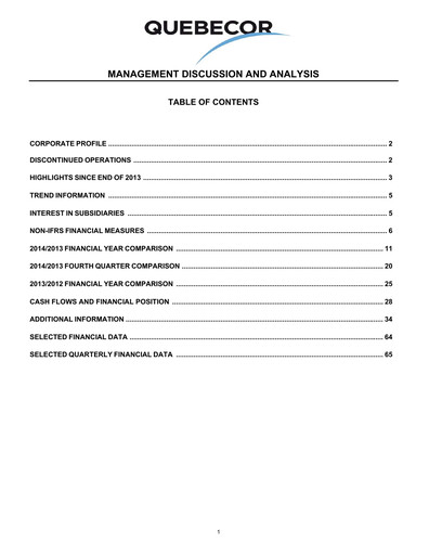 Thumbnail Quebecor Financial Report 2014