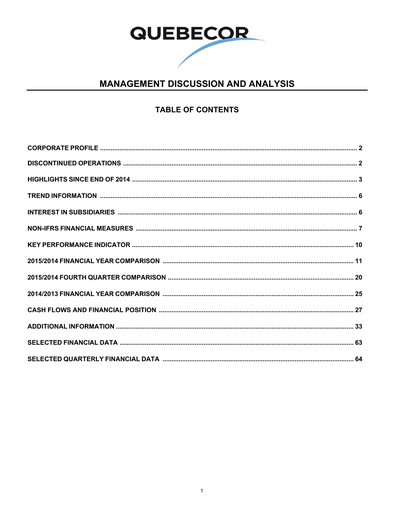 Thumbnail Quebecor Financial Report 2015