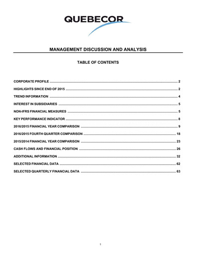 Thumbnail Quebecor Financial Report 2016