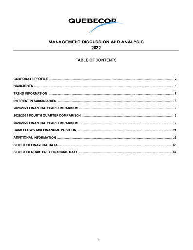 Thumbnail Quebecor Financial Report 2022