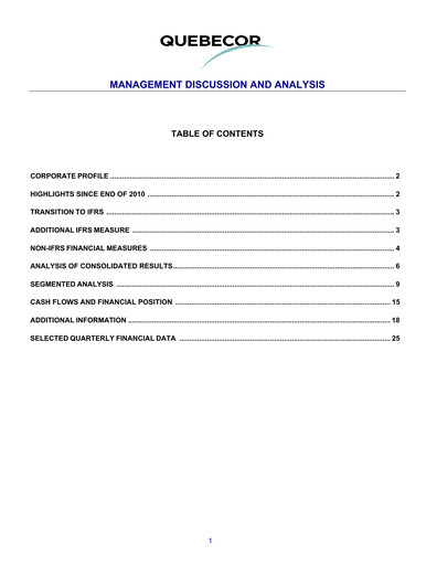 Thumbnail Quebecor Quarterly Report 2011-q1