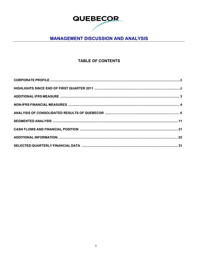Thumbnail Quebecor Quarterly Report 2011-q2