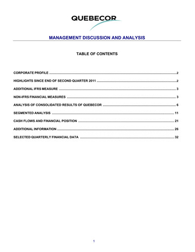Thumbnail Quebecor Quarterly Report 2011-q3