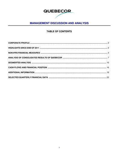 Thumbnail Quebecor Quarterly Report 2012-q1