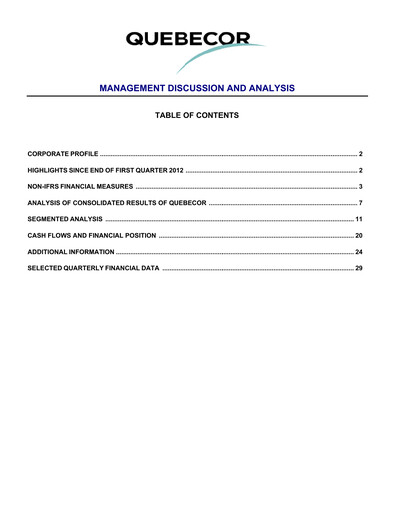 Thumbnail Quebecor Quarterly Report 2012-q2